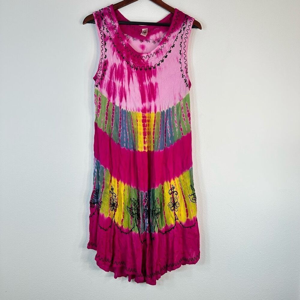 India Boutique Tie Dye Umbrella Dress Womens Free Size Boho Hippie Floral